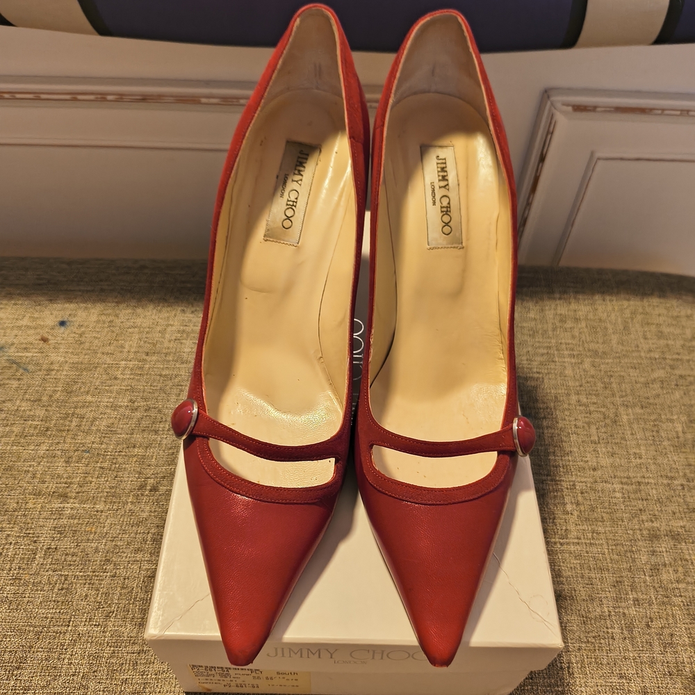 Jimmy Choo Scarlet Heels with Button Accent - Picture 3 of 4